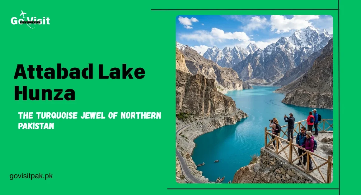 Attabad Lake Hunza featuring turquoise water, Karakoram mountains and breathtaking scenery in Gilgit Baltistan