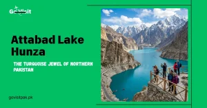 Attabad Lake Hunza featuring turquoise water, Karakoram mountains and breathtaking scenery in Gilgit Baltistan