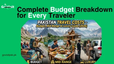 Pakistan travel costs guide showing budget, mid-range, and luxury travelers exploring Hunza, Skardu, and major cities of Pakistan